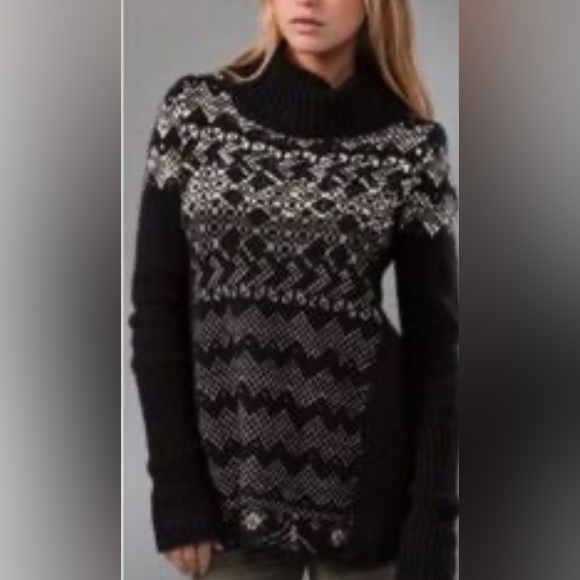 Free People Sweaters - Free People Fair Isle Cowl Neck‎ Pullover Sweater Women XS black white wool knit